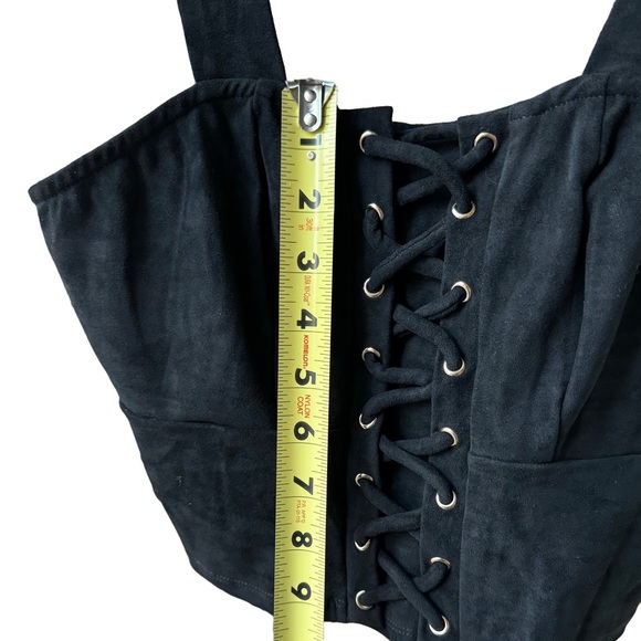 Bebe Faux Suede Lace-Up Top Jet Black XS - Picture 5 of 10